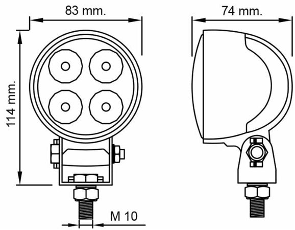Faro da lavoro 4 LED rotondo ad ampio raggio 12W IP67