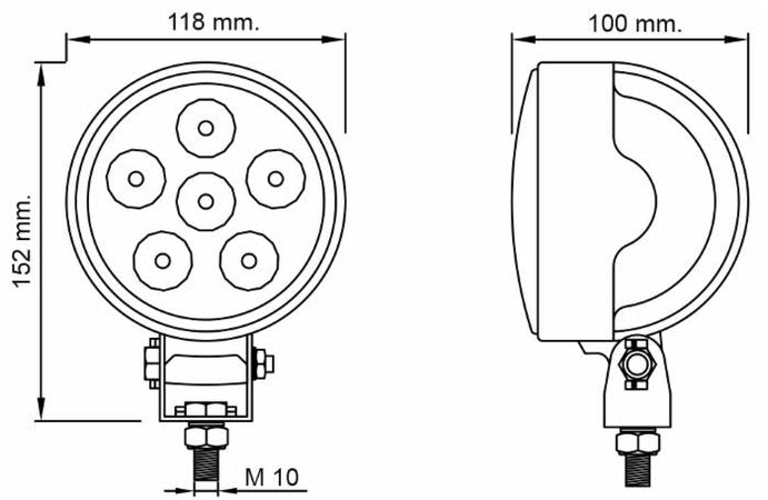 Faro da lavoro 6 LED rotondo ad ampio raggio 18W IP67