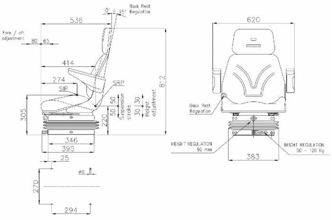 Sedile Top in tessuto nero completo di sospensione meccanica e guide