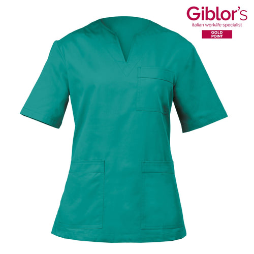 Casacca Margherita Donna Verde Manica Corta Tessuto Satin Dottoressa Farmacista Dentista Infermiera