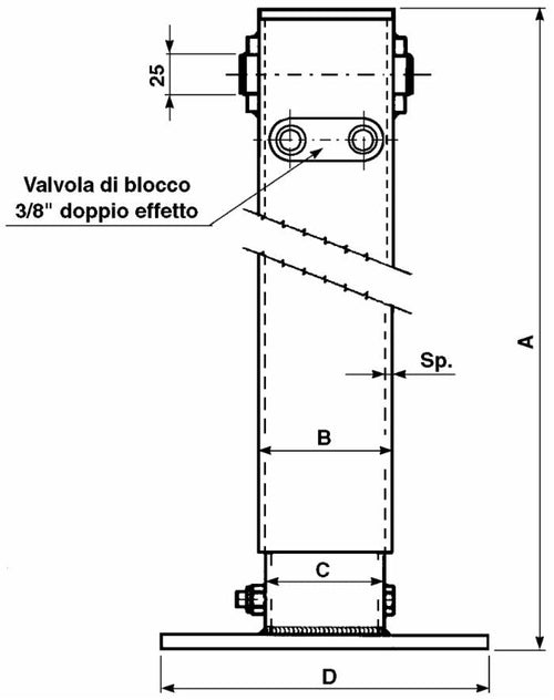 Piede idraulico con valvola di blocco 110x110mm corsa 700mm