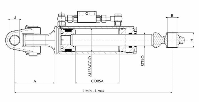 Terzo punto idraulico adattabile Valtra 80x40x280mm