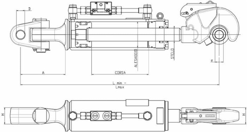 Terzo punto idraulico per trattore III cat. alesaggio 90mm Ø stelo 45mm lunghezza 690-980mm versatile e resistente