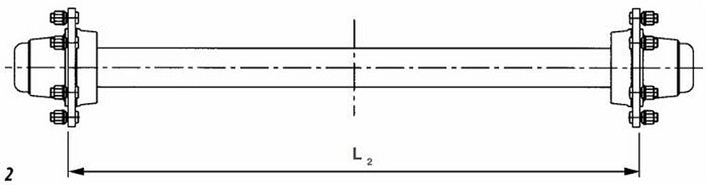 Assale per rimorchio senza freno lunghezza 1m Ø40mm 4 fori