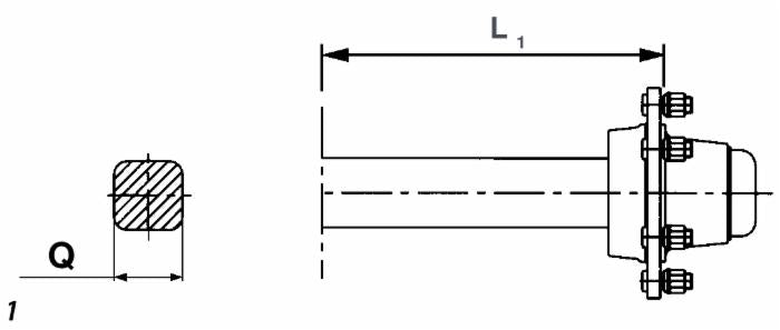 Assale per rimorchio senza freno lunghezza 1m Ø40mm 4 fori