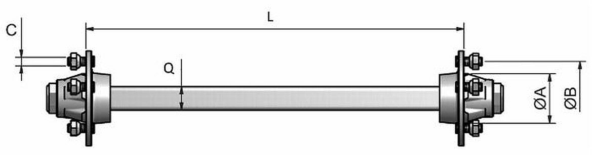 Assale senza freno Q50 a 5 fori l=1400mm