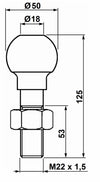 Perno di traino a sfera M22x125mm