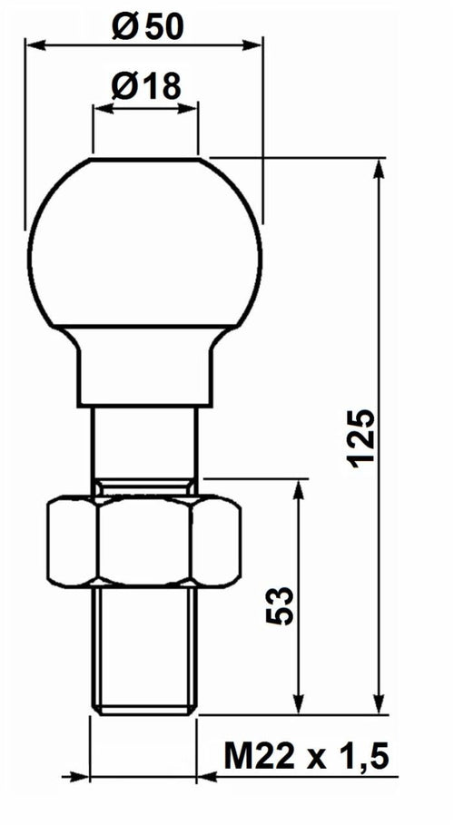 Perno di traino a sfera M22x125mm