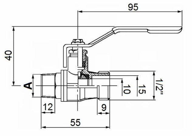 Valvola sfera m,3/8"-m,1/2"
