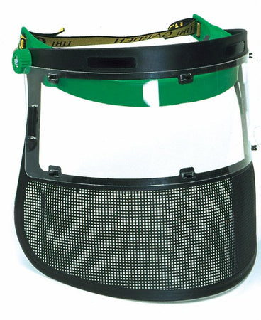 Visiera protettiva combinata in policarbonato e rete verde