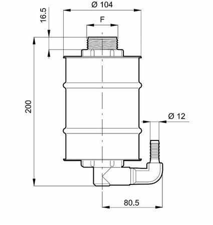 Eiettore con filtro in acciaio inox con filetto M1'1/4 e corpo in propilene