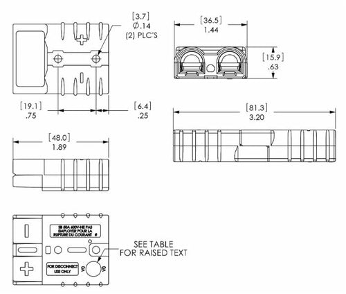 Connettore bipolare grigio 50A 36V 13,5mm² Confezione da 2pz