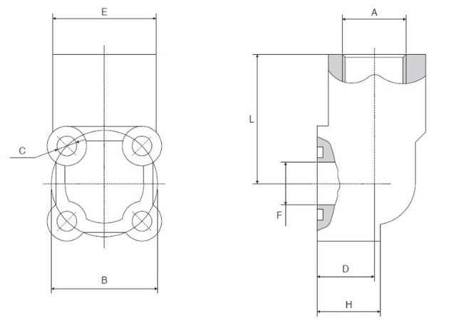 Flangia per  pompa oleodinamica 4 fori 1/2” interasse 30mm