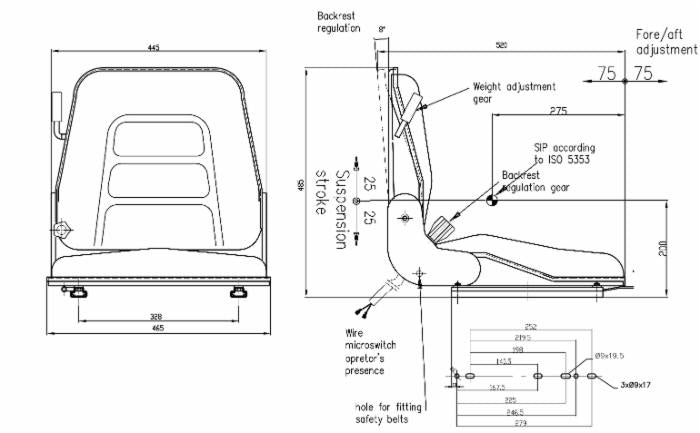 Sedile in sky con molleggio incorporato e cinture
