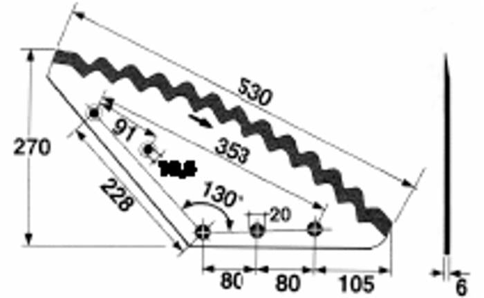 Coltello per carromiscelatore 530x270mm adattabile a Agm, Faresin, Generalmix, Verticalmix, Italmix, Pagliari e Storti