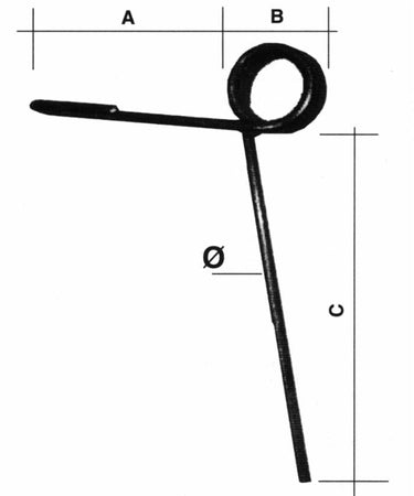 Dente per erpice strigliatore posteriore lungo 220mm Ø 8mm