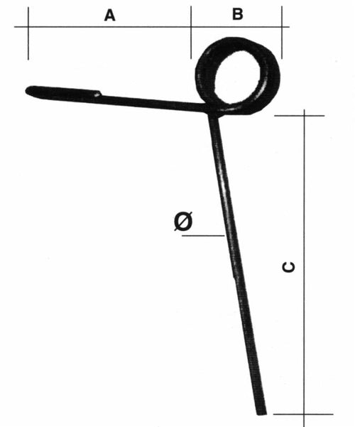 Dente per erpice strigliatore anteriore lungo 220mm Ø 8mm