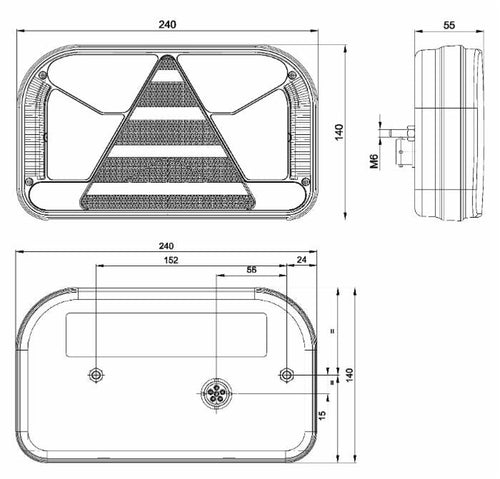 Fanale posteriore sinistro LED 12-36V 240x55x140mm