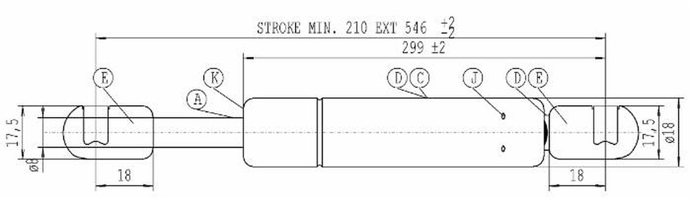 Molla a gas Stabilus estensione max 546mm 140 N adattabile al riferimento originale Fiat 5147419