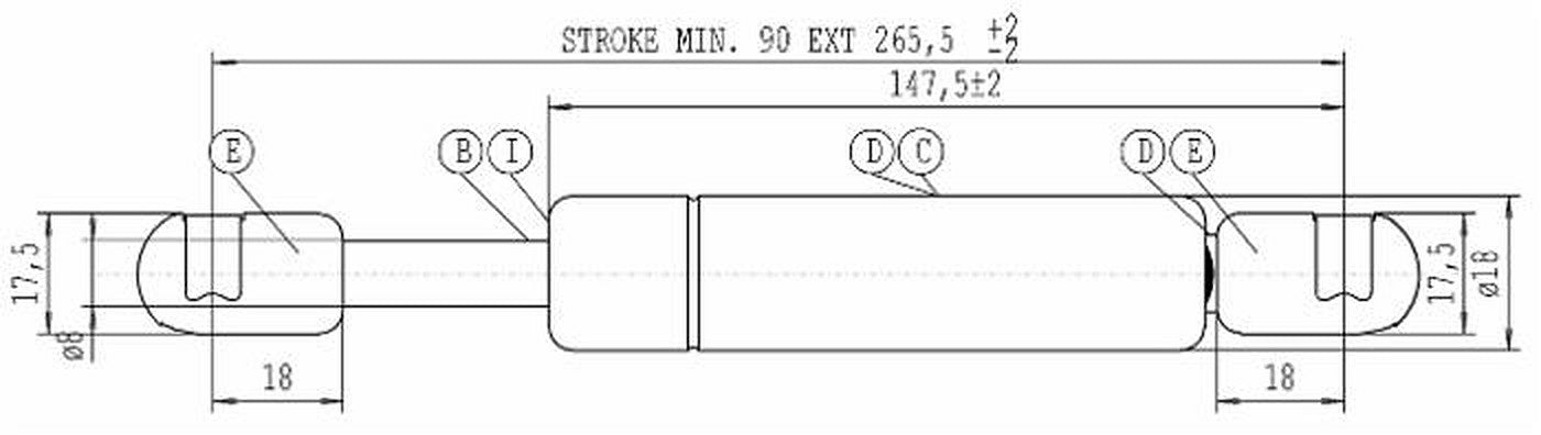Molla a gas Stabilus estensione max 265,5mm 200 N adattabile al riferimento originale Landini 3660101M91