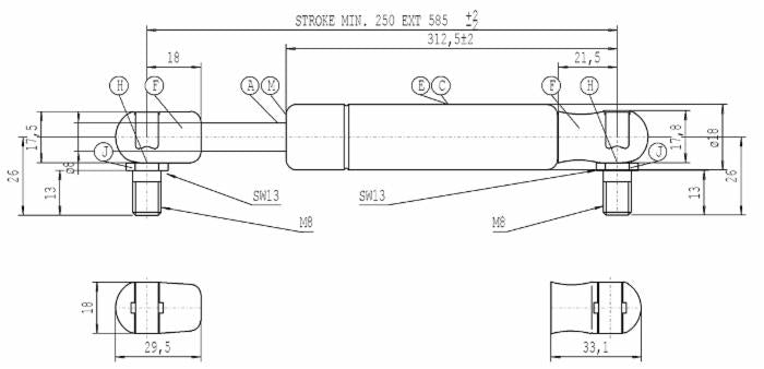 Molla a Gas Stabilus 585mm 150 N CNH 1-99-976-065