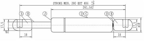 Molla a gas Stabilus estensione max 486mm 200 N adattabile al riferimento originale Landini 3548042M91