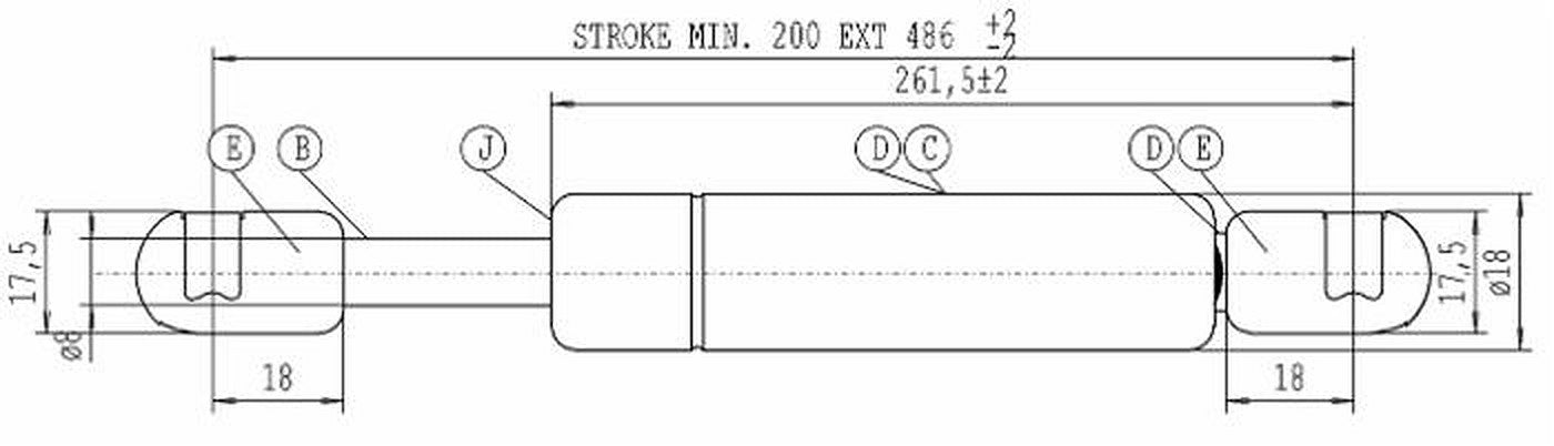 Molla a gas Stabilus estensione max 486mm 200 N adattabile al riferimento originale Landini 3548042M91