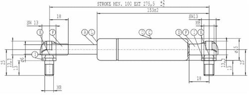 Molla a gas Stabilus estensione max 275,5mm 100 N adattabile al riferimento originale Fendt 0000727510