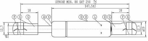 Molla a gas Stabilus estensione max 250mm 750 N adattabile al riferimento originale Deutz-Fahr M600 04429617/8