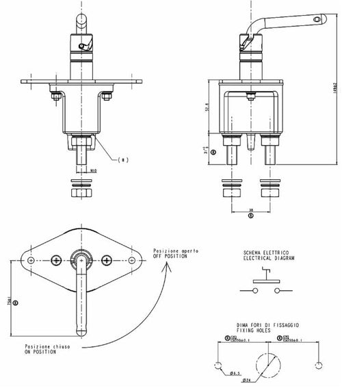 Interruttore staccabatteria ad azionamento manuale con leva estraibile 250A