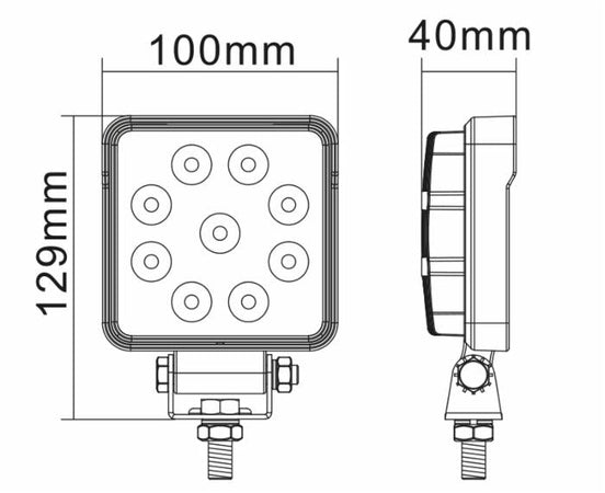 Faro da lavoro 9 LED OSRAM quadrato ad ampio raggio freddo 13,5W IP67 IP69K
