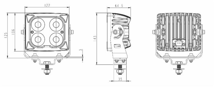 Faro da lavoro 36 LED quadrato ad ampio raggio 40W IP69K