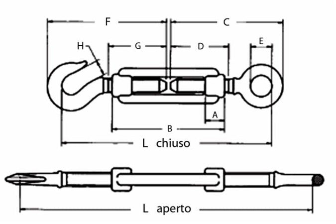 Tenditore Occhio Gancio Acciaio Ø 3/8" L min 196mm confezione da 10 pezzi