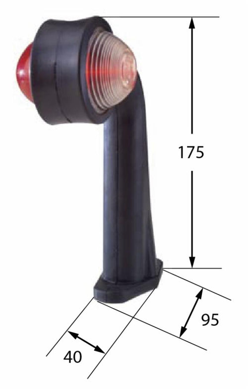 Luce d’ingombro a 2 LED ad angolo di 45° 12-30V rossa e bianca