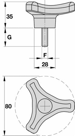Volantino 3 bracci Ø 80mm con perno M12X30mm confezione da 5 pezzi