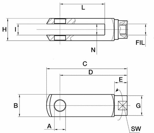 Forcella gambo rotante filetto M6 dx lunghezza 12mm confezione da 3 pezzi