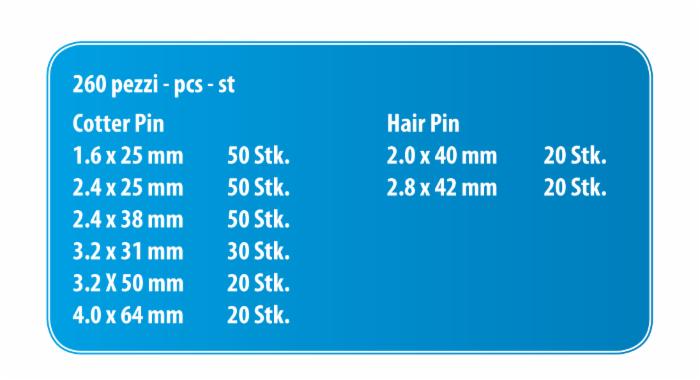 Set assortito con 260 coppiglie standard e a molla