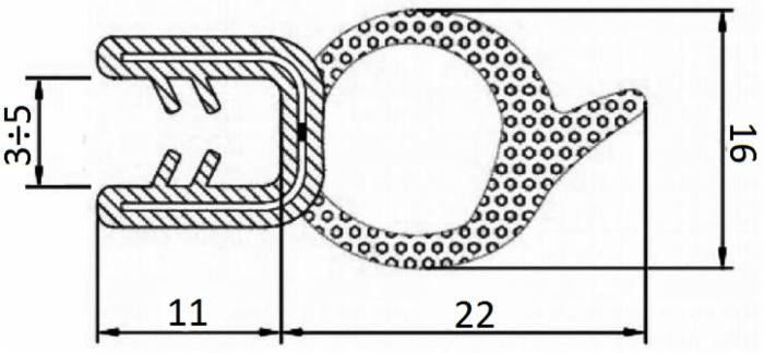 Guarnizione per lamiera o ABS con aggancio da 3mm a 5mm (20 mt)