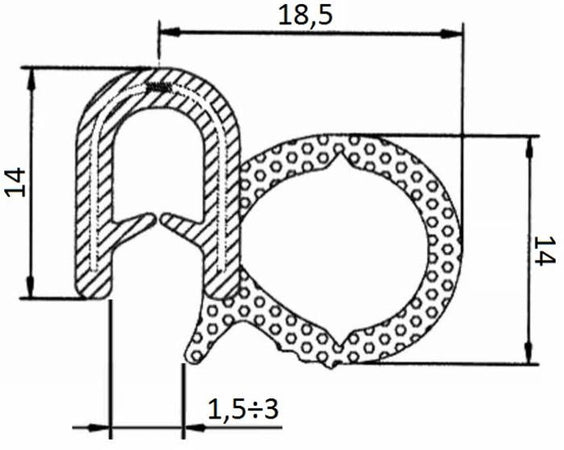 Guarnizione per lamiera o ABS e cofani con aggancio fino a 3mm (20 mt)