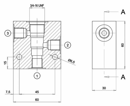 Corpo in alluminio per valvole elettriche a 3 vie cavità 3/4"