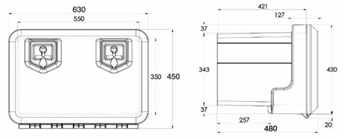Cassetta porta attrezzi in plastica 630x450x480mm