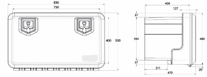 Cassetta porta attrezzi 860x500x47mm capacità 119 lt