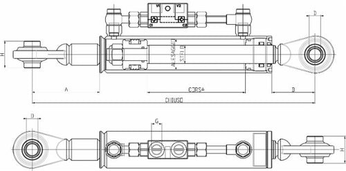 Terzo punto idraulico per trattore III cat. alesaggio 63mm Ø stelo 35mm lunghezza  520-730mm con snodo posteriore 90°