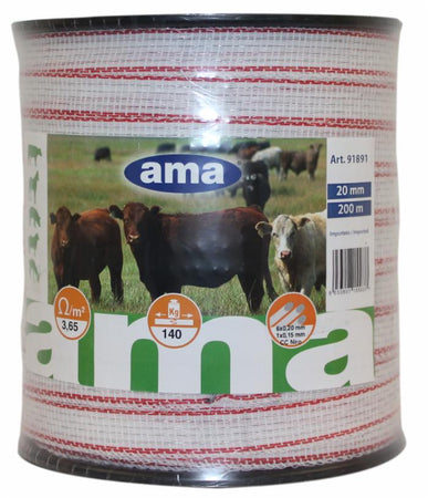 Banda per recinti elettrici larghezza 20mm lunghezza 200m resistenza max 140kg