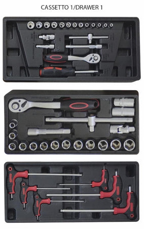 Carrello porta attrezzi professionale da officina Ama 7 cassetti 250 attrezzi assortiti