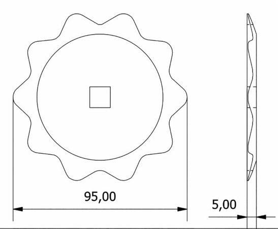 Coltello dentato Ø 95 foro quadrato 11x11mm per trincia confezione da 2 pezzi