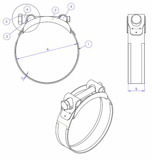 Fascetta Stringitubo Ama Inox AISI430 W2 Ø 214-226mm