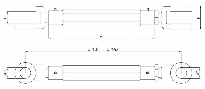 Tenditore per aratri lunghezza 400-510mm tipo lungo