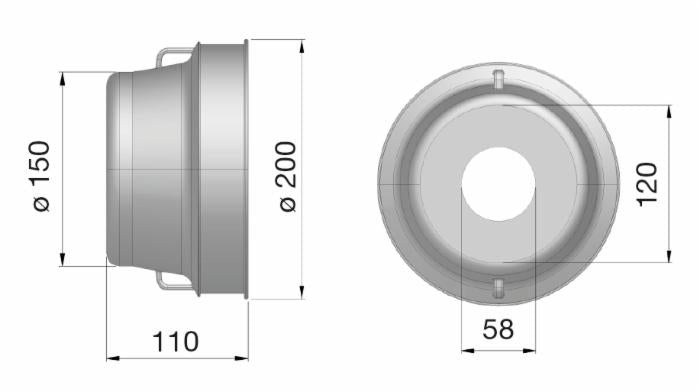 Controcuffia tonda piccola Ø200 e lunghezza 110mm