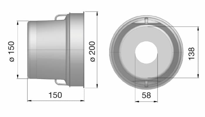 Controcuffia tonda in plastica rigida,lunghezza 150mm